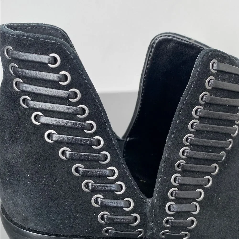 Vince Camuto Black Suede Leather Heeled Shoes 8.5 Lace Design Boho Chic Renfaire